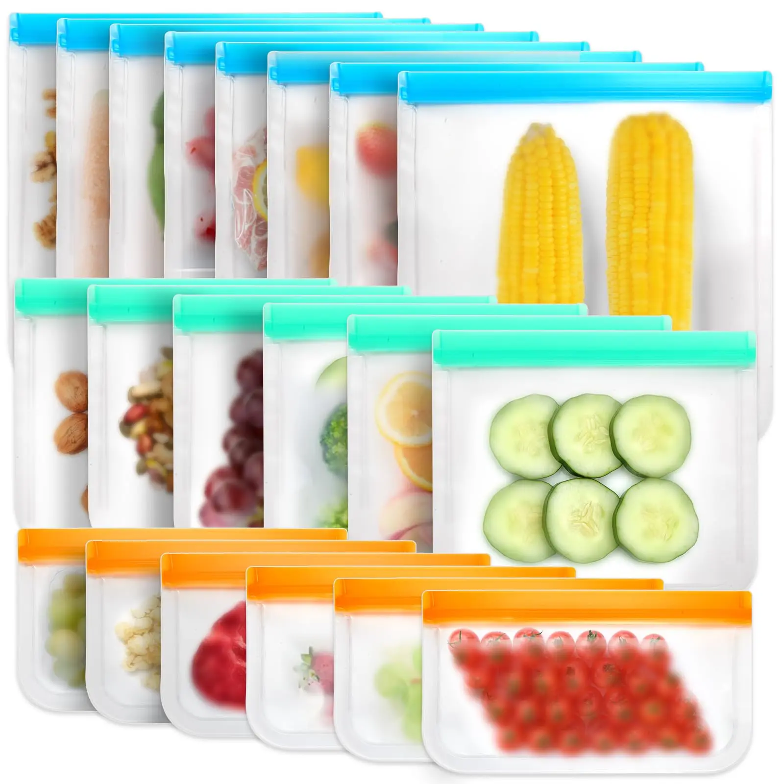 12 Pack Reusable Ziplock Bags,Silicone Bags Freezer Storage,Reusable Sandwich Bags,Freezable Snack Bag for Storing Meat Lunch Fruit Veggies Snack Make-up(4 Small + 4 Medium+ 4 Large)