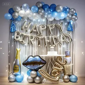 Elegant Birthday Party Decorations - Fringe Backdrop, Balloon Garland Kit, Hanging Banner for Festive Celebrations, Reusable and Durable, Complete Set with Assorted Balloons and Letters