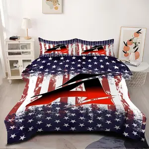 2/3Pcs Beautiful Comforter Set, Bold 26 Letter American Flag Comforter Set, Patriotic Distressed Design Bedding Set, Soft & Cozy Quilt, Modern Bedroom Decor for Teen Room Essentials, Breathable and Durable. 1 or 2 Pillowcase No Pillow Core.