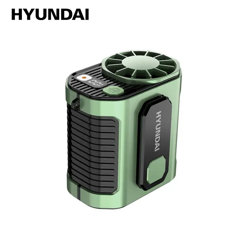 HYUNDAI F01 Waist Clip Fan, Portable Hands-Free Cooling Fan with 5-Speed Airflow, Wearable Belt Clip & Neck Hanging Design, Upgraded Brushless Motor, LED Flashlight, Type-C Rechargeable, Shock-Resistant Silicone Case for Outdoor Work & Travel