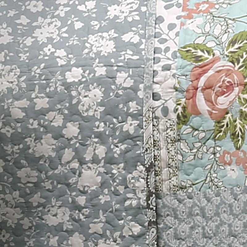 Lush Decor Roesser Reversible Cotton Quilt 3 Piece Set Blue, Full/Queen/King Size - Floral Bedding Set Quilt - Patchwork Quilts - Cottage Core Decor
