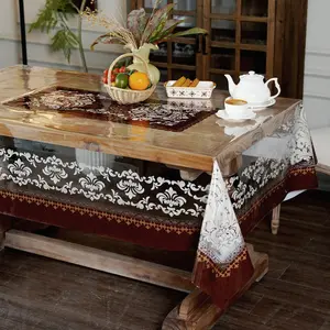 Artbloss Clear Table Protector Cover Vinyl Rectangle PVC Tablecloth with Damask Pattern Waterproof Oil Proof Wipeable Plastic Tablecloths for Home Kitchen Dining Table