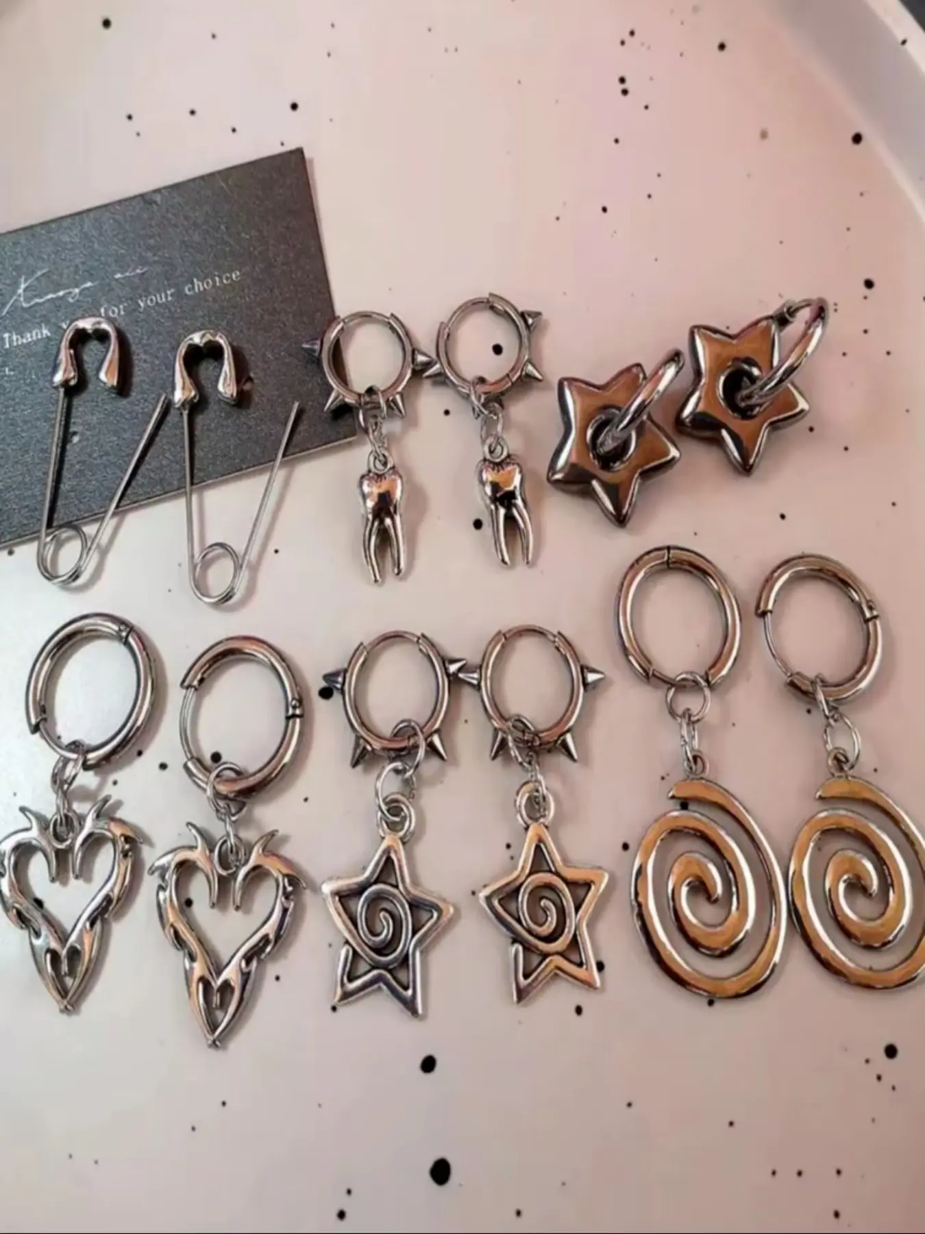 Punk Thorn Heart Star Spiral Tooth Rivet, Unisex Gothic Decadent Hip-Hop Y2K Vintage Jewelry, Body Jewellery, Men Jewelry, Punk Style Earrings, 6 Pairs Set