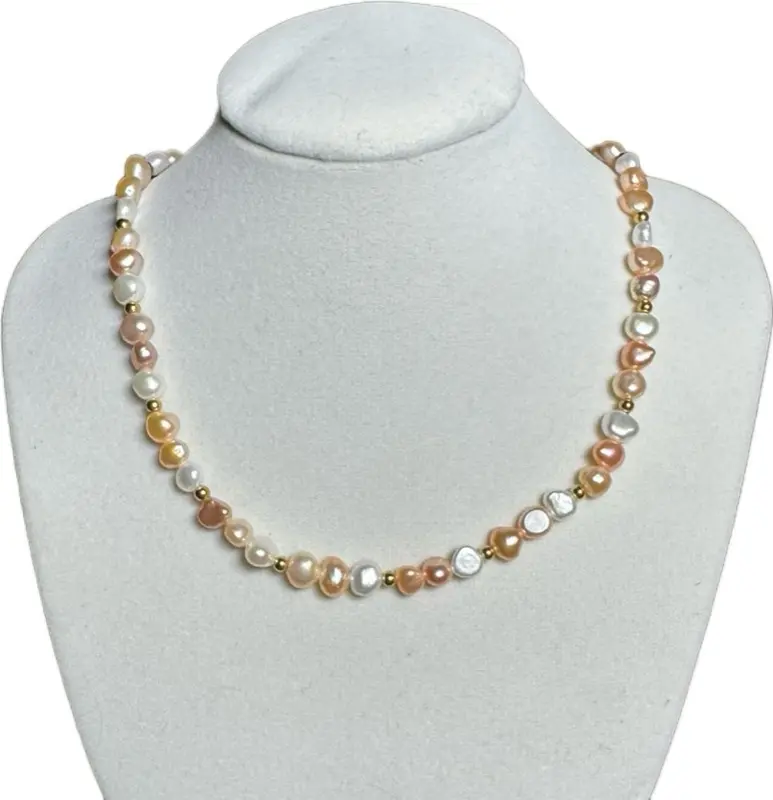 Multicolor Freshwater Pearl Necklace - Large Natural Pearls, 18K PVD Gold Beads, Premium Heavyweight Jewelry Accessory