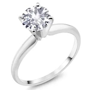 Gem Stone King 14K White Gold White Created Sapphire Solitaire Engagement 4-Prong Ring For Women | 1.00 Cttw | Round 6MM | Gemstone September Birthstone