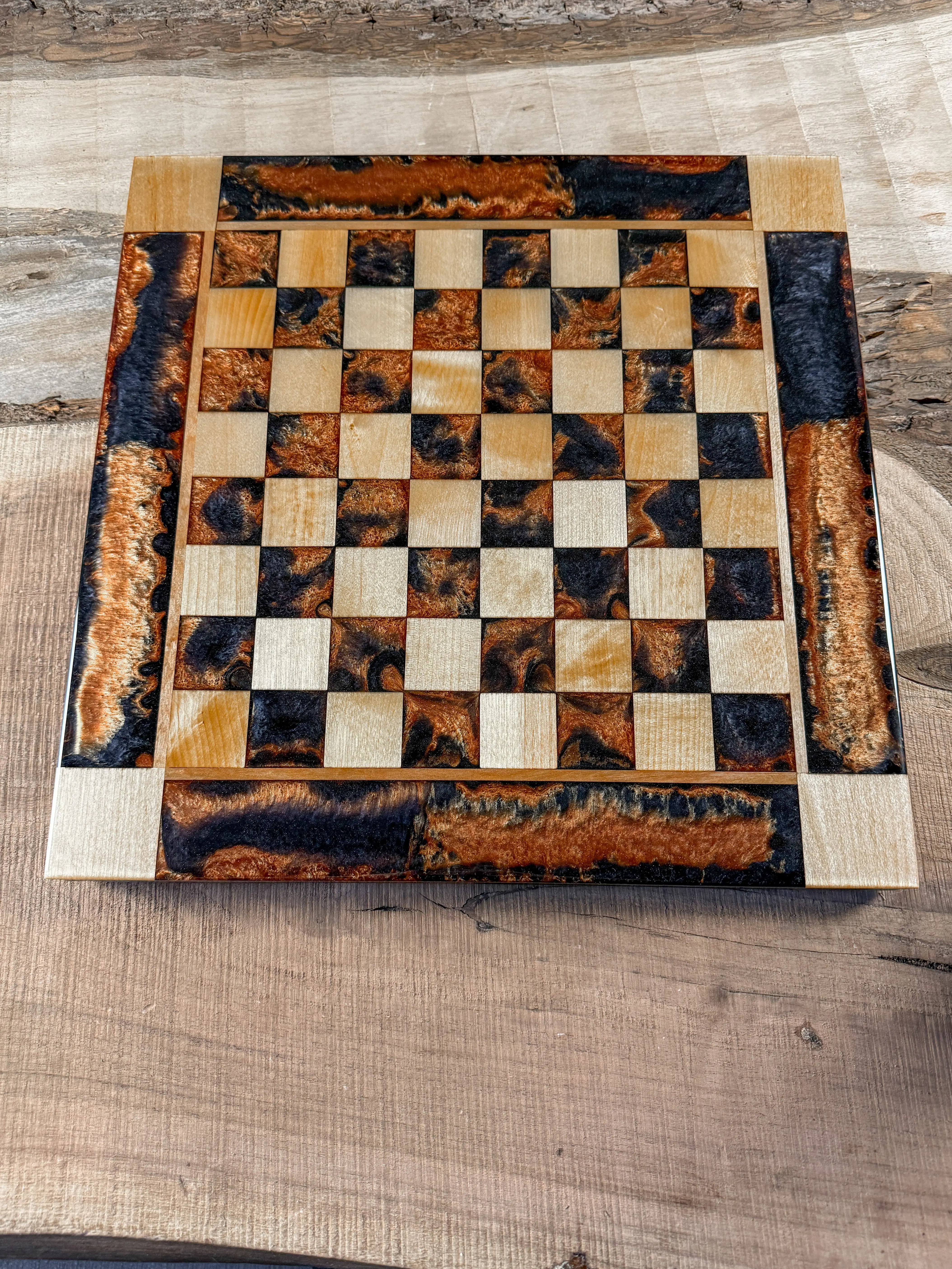 Black Onyx Copper Maple Wood Chess Board (Chess Set Included)