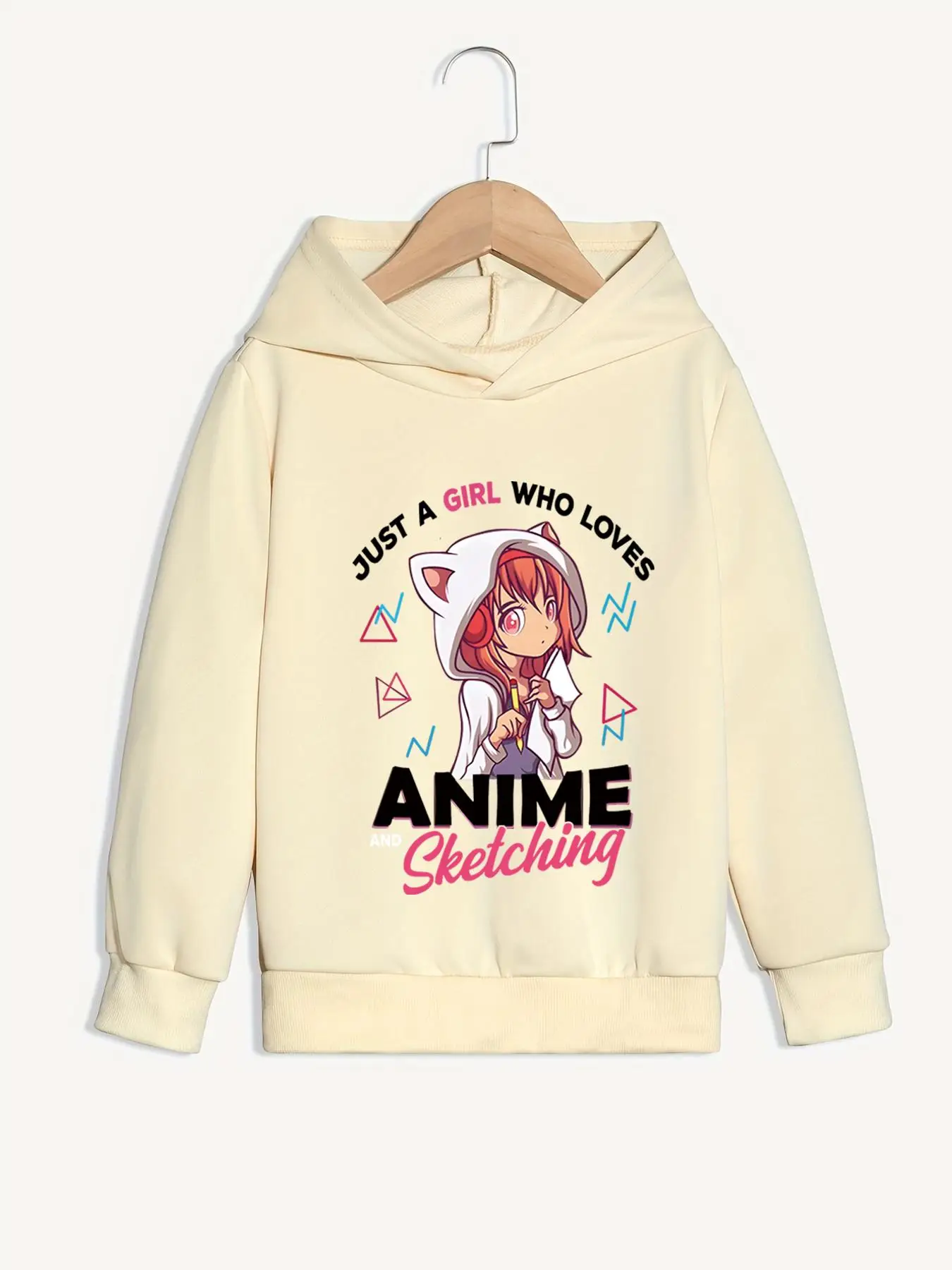 Girl's Letter & Cartoon Print Hoodie, Casual Long Sleeve Hooded Sweatshirt for Fall & Winter, Kids Clothes for Daily Wear