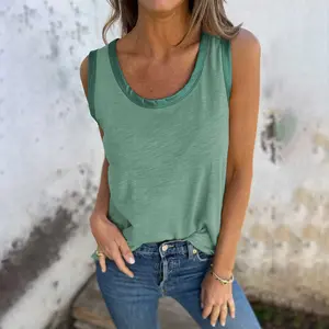 Mist Green Metallic Sheen Edge Scoop Neck Tank Top