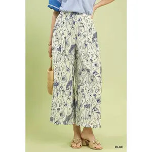 Umgee Two Tone Floral Print Pants