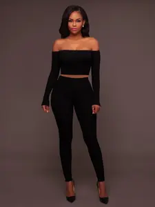 Women's 2-Piece Set, One-Shoulder High Stretch Long Sleeve Top and Pants, Comfortable and Stylish for Daily Wear