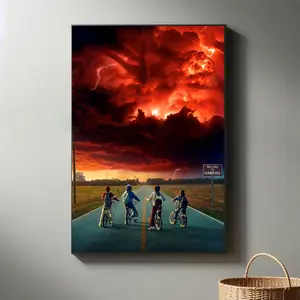Stranger T Poster Season 2 Key Art Wall Poster for Living Room Bedroom Office  with Vibrant Red Sky and Iconic Characters apt