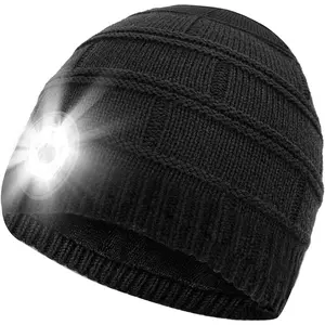 LED Beanie Hat with Light for Men - Tech Gifts, Christmas Stocking Stuffers - Rechargeable Lighted Knit Hat Headlamp Cap - Black