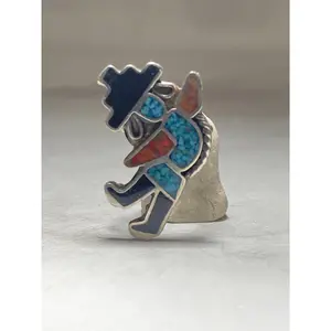 Kachina ring  size 7.75 turquoise coral chips southwest sterling silver women girls