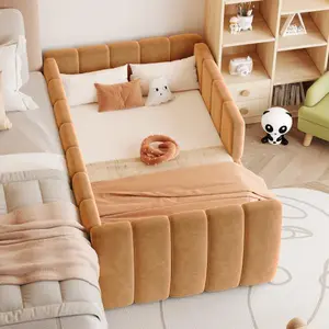 Bellemave  Soft padded floor bed with detachable guardrails, compatible with American standard mattresses, safety bed with high headboard and footrest