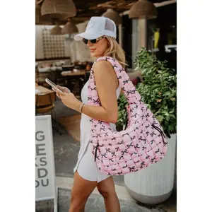 Black & Pink Mini Coquette Bows Quilted Hobo Tote Bag