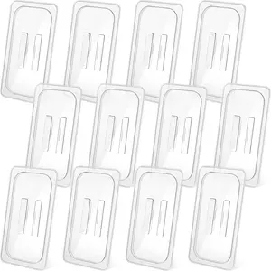 12 Pieces 1/3 Size Clear Polycarbonate Universal Handled Notched Food Pan Lids Dish Pan Covers for Restaurant Commercial Meal Container Storage