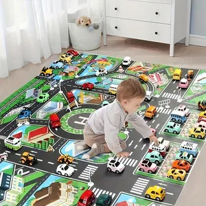 1pc, City Traffic Play Mat, Large Non-Woven Game Pad, Waterproof Moisture-proof, Modern Style, Interactive Road Map For Kids Playing With Toy Cars, Room Decor, Educational Tool