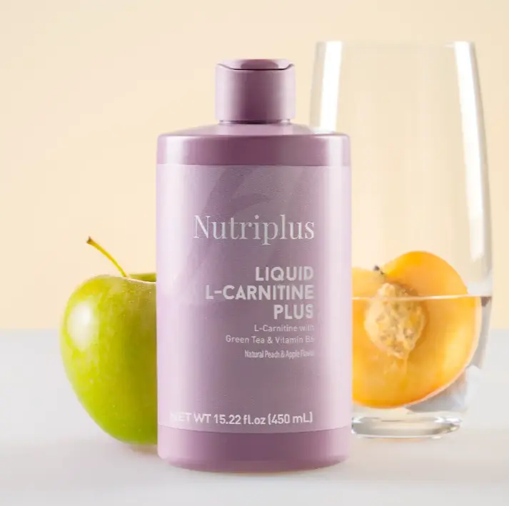 Nutriplus L-Carnitine Apple & Peach Drink 450ml - 1500mg L-Carnitine, Green Tea Extract, Vitamin B6, Protein, Gluten-Free, Lactose-Free, Stevia Sweetened Beverage Energy