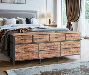 Huuger 63 Inch Dresser for Bedroom, Long Dresser with 10 Fabric Drawers, TV Stand for 55, 65, 70 Inch TV, Storage Organizer for Closet