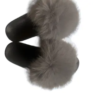 FUNKYMONKEY Women's Slides Faux Fur Cute Slip On Fuzzy Slippers Comfort Flat Sandals Indoors Outdoors Summer