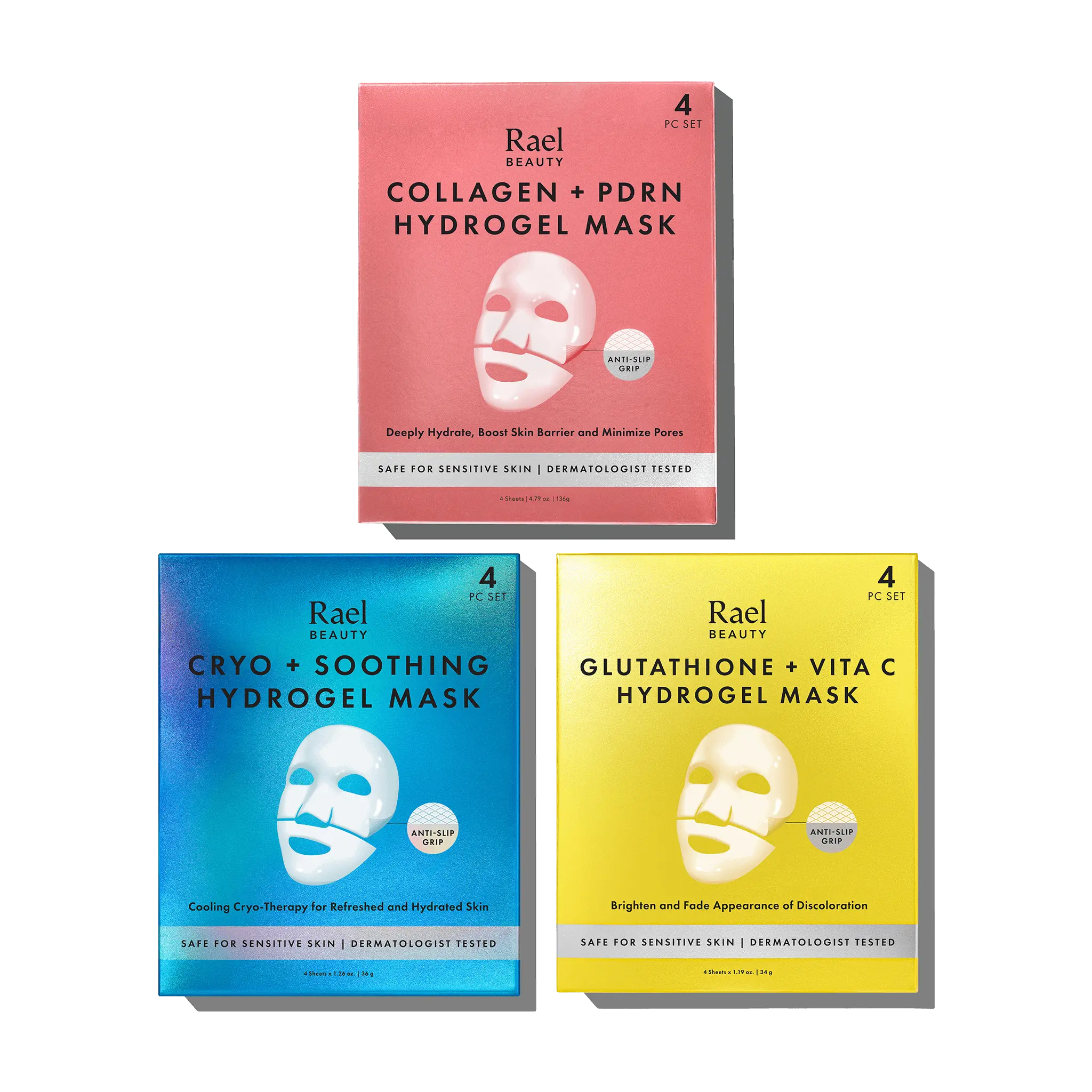 Hydrogel Mask Trio - Glowing Blemish-Targeting Facial Mask, Repair, Soothing, Reset, Cooling for Puffiness, Flexible Gel Hugs Skin