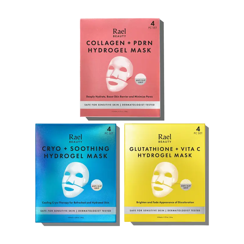 Hydrogel Mask Trio - Glowing Blemish-Targeting Facial Mask, Repair, Soothing, Reset, Cooling for Puffiness, Flexible Gel Hugs Skin