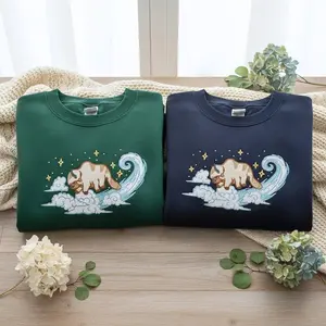 Embroidered Anime Appa Sweatshirt, Flying Bison Cloud Hoodie, Bison Embroidery Sweater, Anime Fan Gift