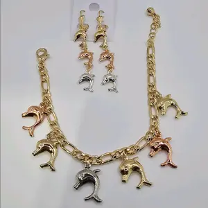 DOLPHINS fashion set bracelet with earrings three colors GOLD-PLATED