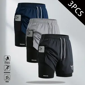 3Pcs Men's 2-in-1 Quick Dry ShortsMade of premium ice silk fabric, lightweight, breathable and super soft.