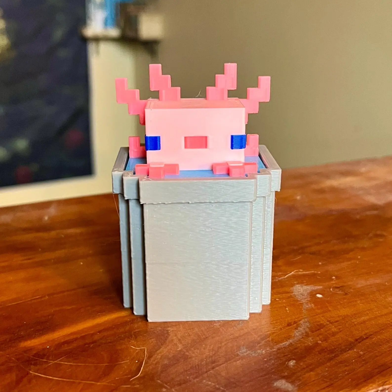 Pixelated Axolotl in Bucket Fidget Clicker Key Cap Figure - Fidget Stim Gift Novelty Toy Figure - Full Color
