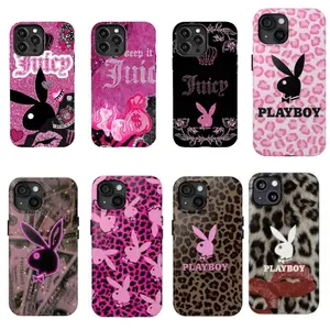 Juicy-couture and rabbit  leopard print phone Cases For iPhone 17 16 15 14 13 12 Promax Pro Plus, Double-layer hard shell protection,best Gift
