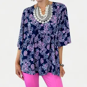 Navy Pink Babydoll Top