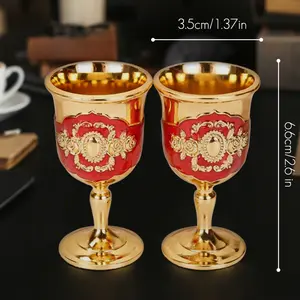 Blenwood Vintage Medieval Style Holy Grail Cup, 2count - BPA-free Metallic, Perfect For Cold Drinks, Ideal For Housewarming Drinkware Golden Red Goblet