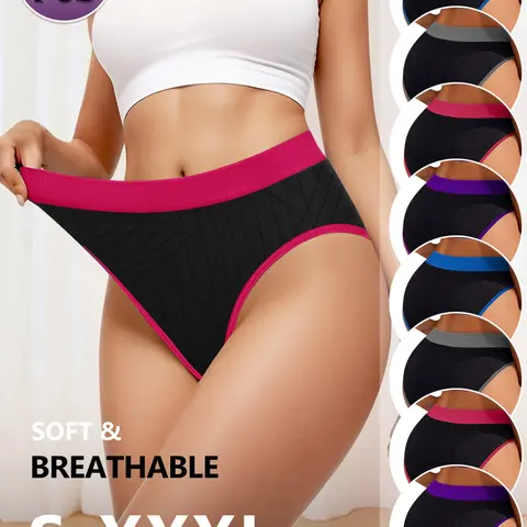 High Elasticity Seamless Mid-Waist Sporty Women's Casual Underwear Set, Fitted Design, Suitable for Fitness & Yoga, Soft Breathable Panties, Multi-Color Waistband, Stretchable Panties