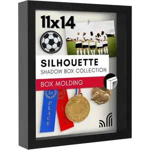 11x14 Shadow Box Frame with Shatter-Resistant Glass - Silhouette Collection - Large Shadow Box Display Case for Tabletop and Wall Display - Black with Soft Felt Back