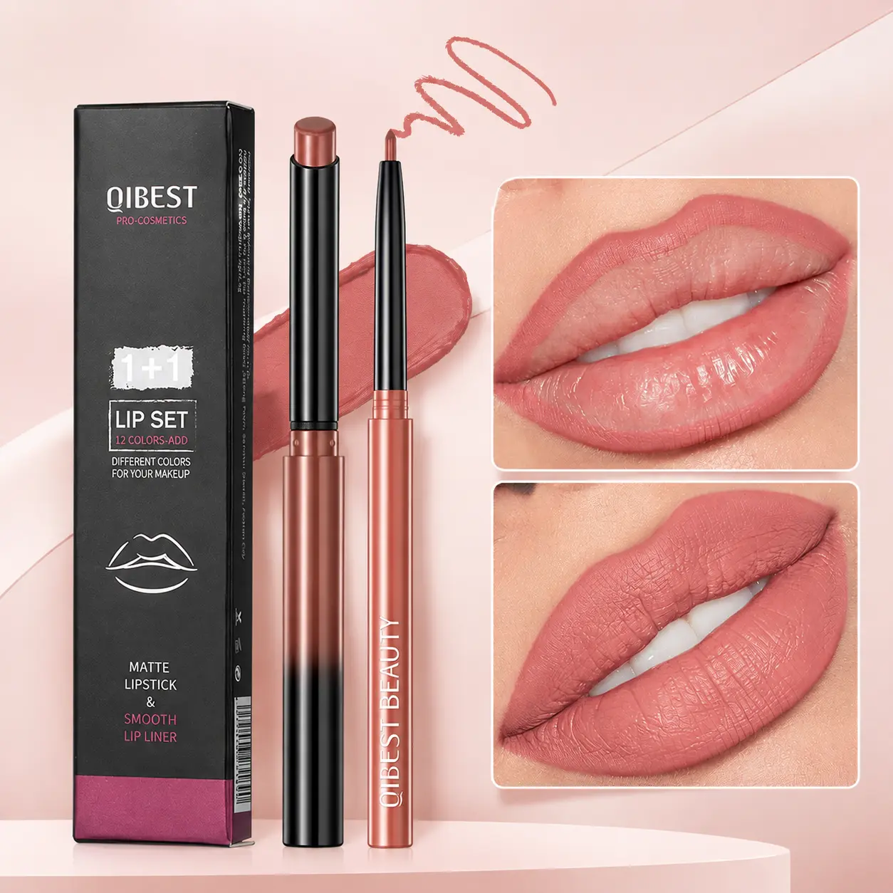 2-in-1 Lip Liner & Lipstick, Dual-Ended Matte Lip Pencil, Highly Pigmented Creamy Formula, Soft Velvet Finish, Long-Wearing Color, Smooth Gliding, Precise Lip Definition, Portable Design for Everyday Makeup, Travel & Touch-Ups