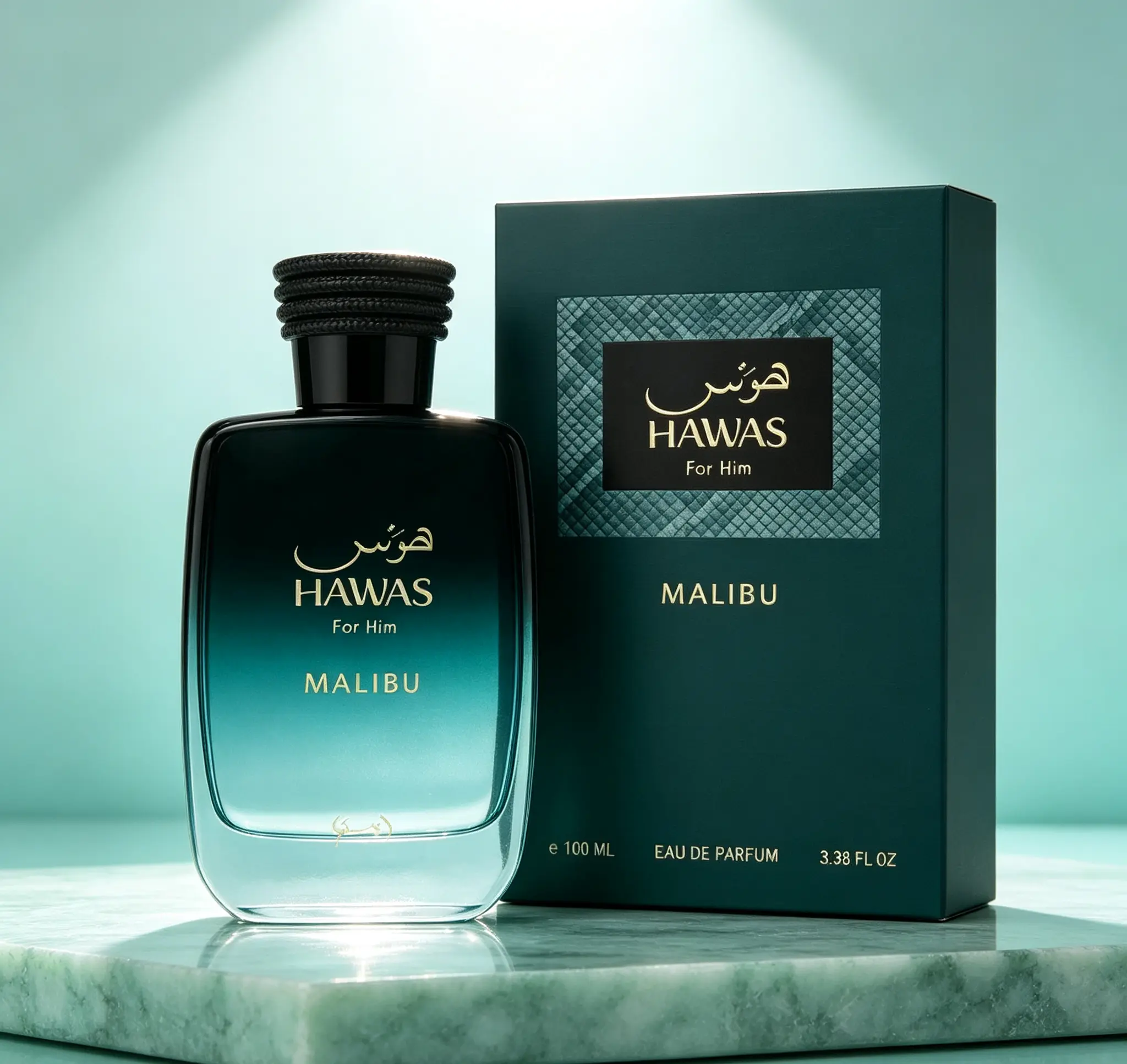 Hawas For Him Malibu Eau de Parfum for Men, Refreshing Coastal Masculine Fragrance, 3.38 fl. oz (100ml)