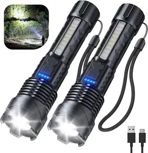 White Laser Tactical Flashlight, Super Bright High Lumens, USB Rechargeable, with COB Side Work Light, IPX5 Waterproof, for Camping, Hiking & Emergency