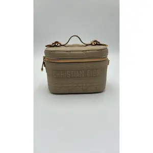 Pre-owned Leather Luxury Bags & Accessories Christian Dior Cannage Lambskin Small Vanity Case, Beige Date Code: 08B00290