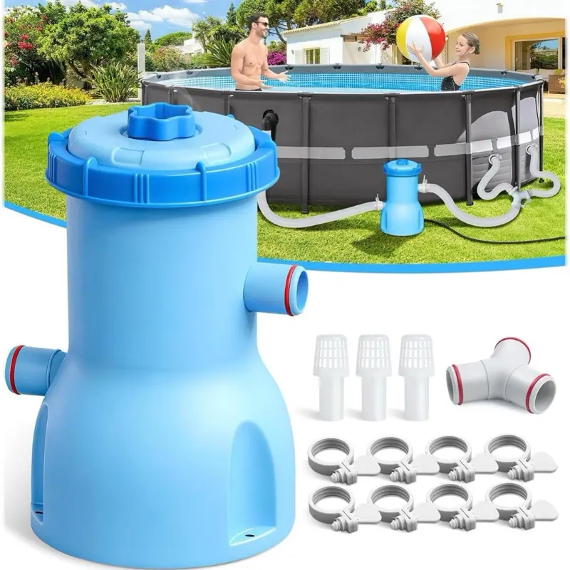 Above Ground Pool Cartridge Filter Pump System - 800 GPH Flow Rate, Rapid Circulation, Micro-Debris Filtration, Deep Blue Design for Crystal Clear Water