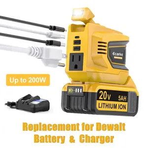 200W Power Inverter for Dewalt 20V Battery, Battery NOT Included, DC 20V to AC 110-120V Battery Inverter, Portable Power Station Generator with 2 USB Ports & 1 Type-C & 1 AC Outlet