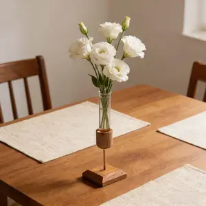 Nordic Style Wooden Base Glass Test Tube Vase Set, Home Desktop Decor, Window Sill Decoration, Water Cultivation Plant Holder