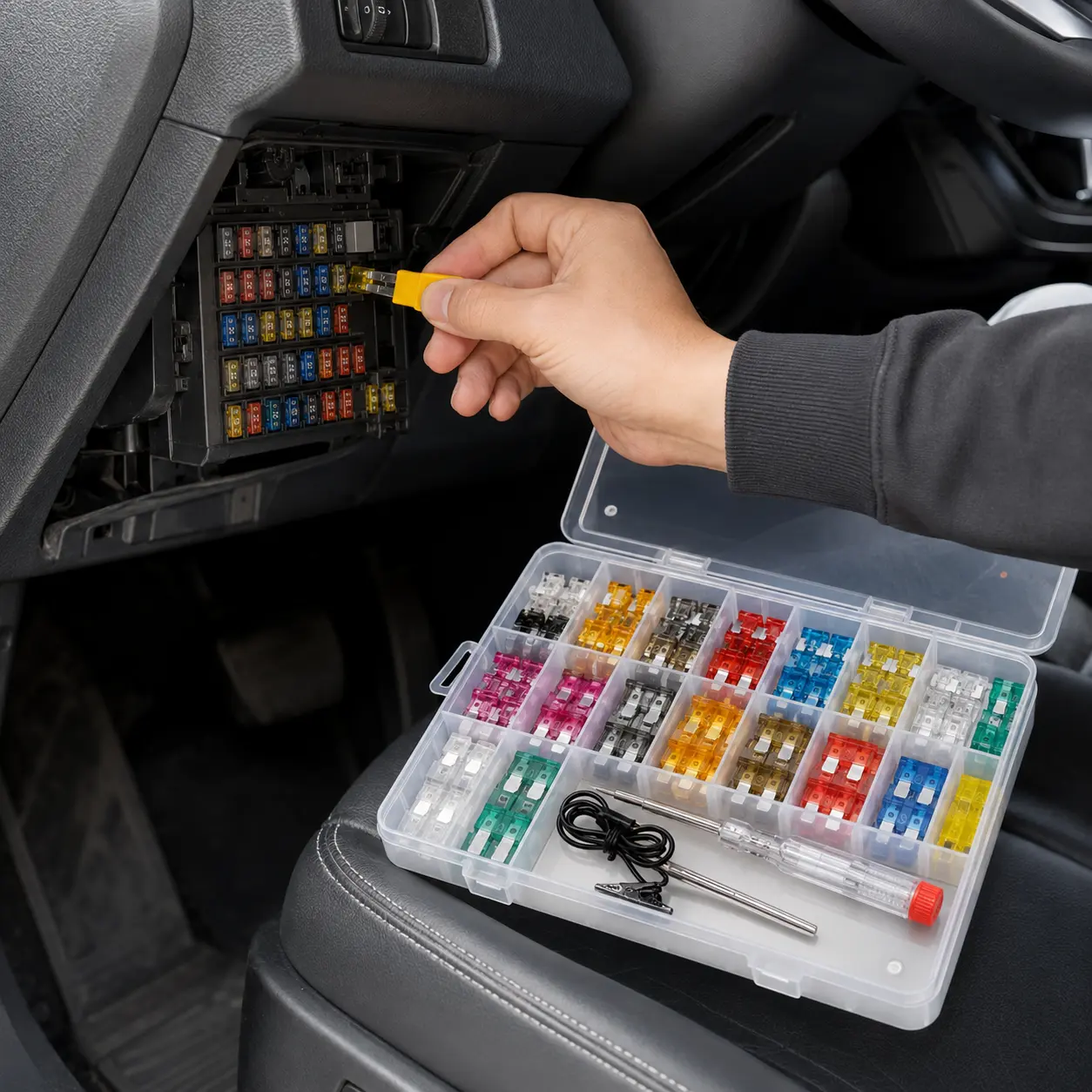Automotive Blade Fuse Kit (180/306PCS) - Standard, Mini, Low Profile Fuses with Circuit Tester, Test Lead, Puller for Cars, Trucks