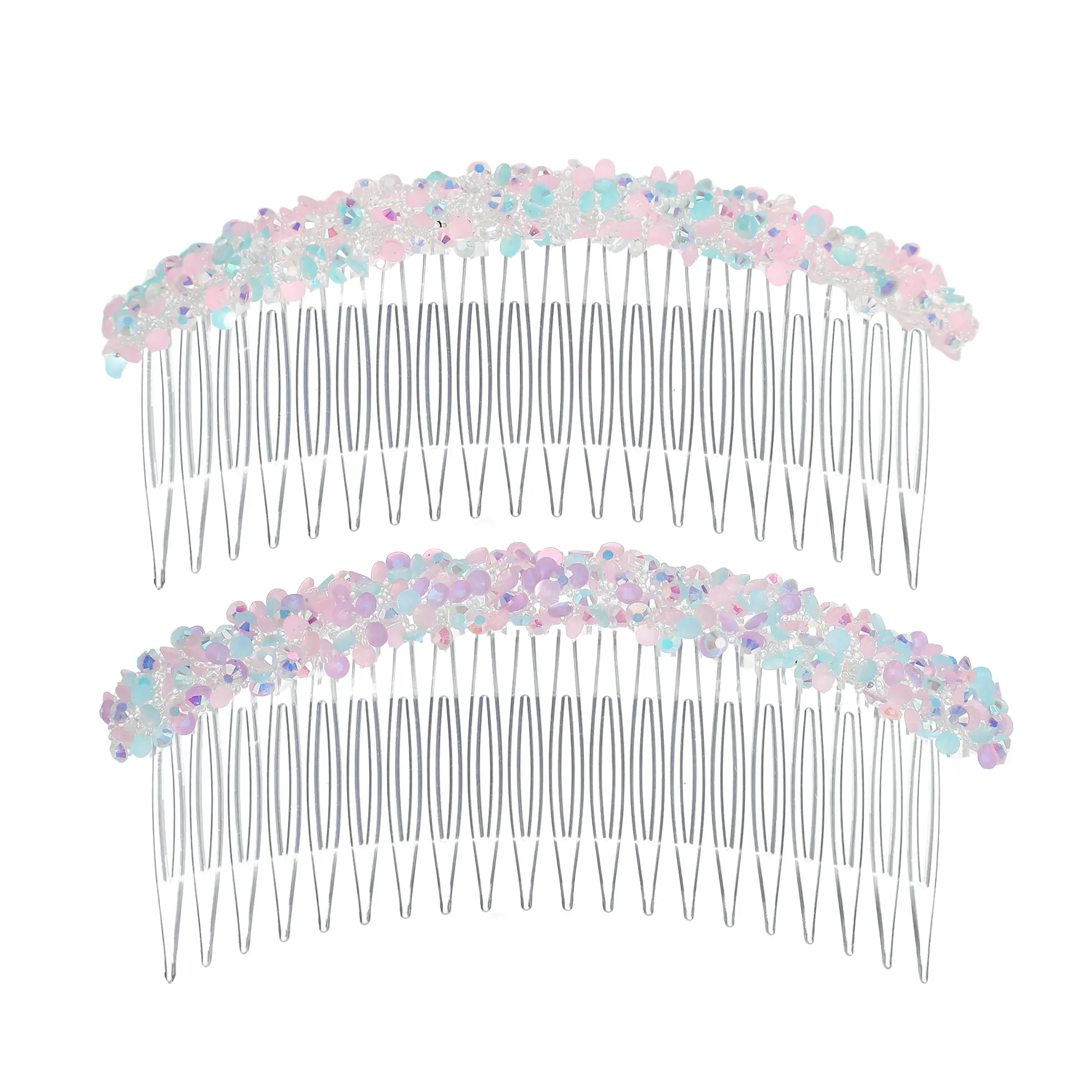 VOCOSTE 2pcs Rhinestone Side Hair Comb, 20 Wide Teeth Sequins Side Hair Comb for Women Bride, Pink Blue Purple