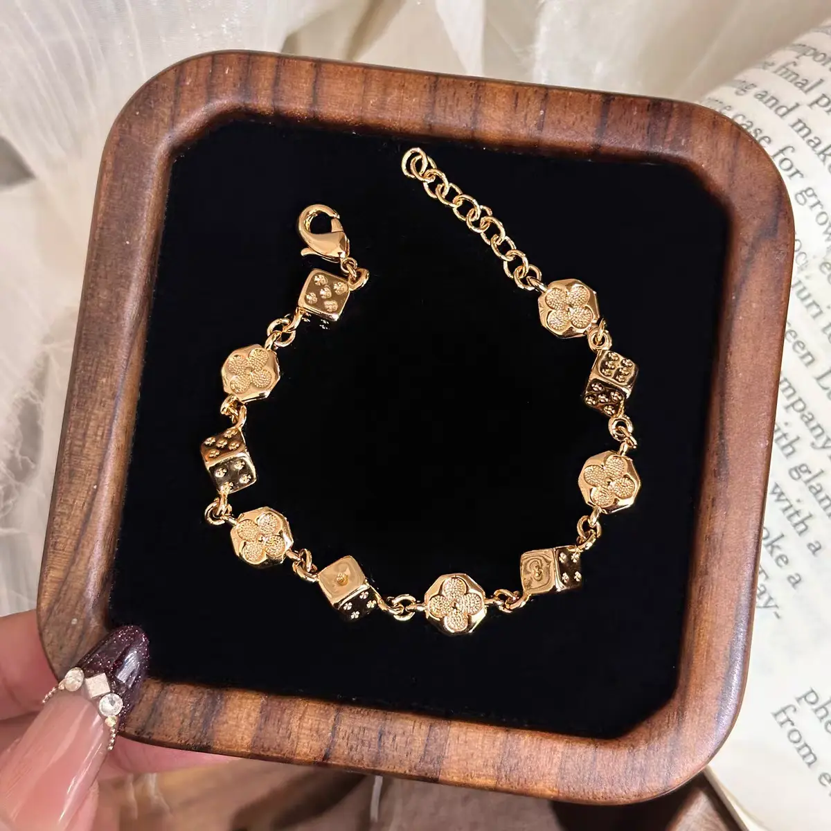 Gold Clover Dice Link Bracelet