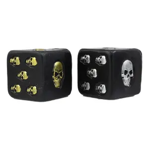 Ebros Oversized Decorative 2.25"H Cube Silver And Gold Skull Face Gaming Dice Decor