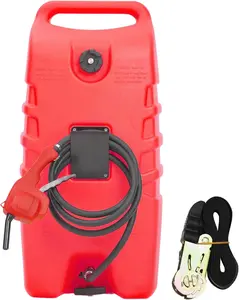 14 Gallon Portable Fuel Tank with Wheels, Red Gas Caddy with Manual Siphon Pump & 10FT Hose, T-Handle for Easy Carry, Included for Cars, ATVs, Boats, Generators - Red