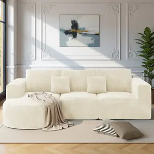 【2 Packages shipping】Modular Sectional Sofa with L-Shape Chaise,Cloud Sectional Modern Sleeper Couch with Deep Seat,Sponge Compression Sofas No Assembly Required (Beige-Corduroy Fabric)