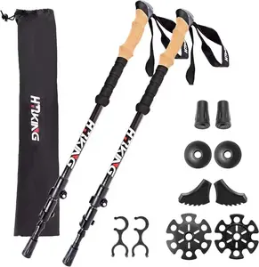 2-piece 100% carbon fiber hiking stick - super lightweight and foldable hiking pole, equipped with cork and EVA foam handgrips and quick-adjustable flip-lock mechanism