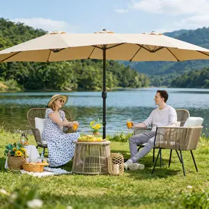 Yaheetech Massive 15/13ft Double-Sided Patio Umbrella | Heavy Duty & 2 Sandbags Included, Easy Crank for Garden Pool and Lawn